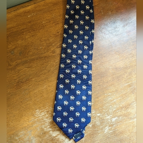 Vintage Navy Blue Silk Horse and Horseshoe novelty print - Picture 3 of 8